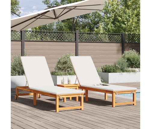 Vidaxl Sauļošanās Atpūtnieki 2 Gab. Ar Spilveniem Cietais Akāciju Koks,  Sauļošanās Atpūtnieks Ar Krēmkrāsas Spilveniem Cietais Akāciju Koks Vidaxl