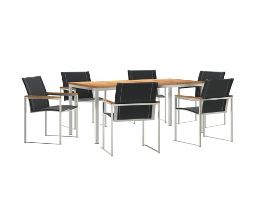 Vidaxl 7 Gab. Dārza Ēdamgaldu Komplekts No Cieta Akācijas Koka,  Āra Galds 180X90X75 Cm No Cieta Akācijas Koka Vidaxl