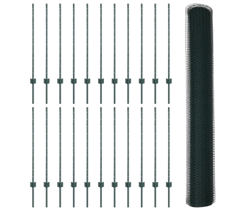 Vidaxl Žoga Stabi 11 Gab. U-Kanāls Zaļš 100 Cm Tērauds,  Sešstūra Žogs Zaļš 1X50 M Tērauds Vidaxl