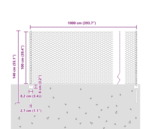 Vidaxl Žogu Stabi 10 Gab. U-Kanāls 100 Cm Cinkots Tērauds,  Sešstūra Žogs 1X10 M Cinkots Tērauds Vidaxl