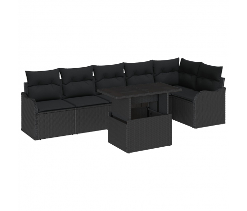Vidaxl 7 Daļu Dārza Sofas Komplekts Ar Spilveniem Melnā Polietilēna Rotangpalmas,  2-Vietīga Dārza Sofa Ar Spilveniem Melnā Polietilēna Rotangpalmas Vidaxl