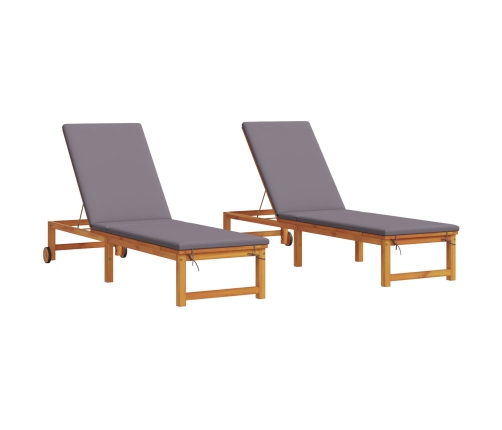 Vidaxl Sauļošanas Krēsli 2 Gab. Ar Spilveniem Cietā Akācijas Kokā,  Sauļošanas Krēsls Ar Gaiši Pelēkiem Spilveniem Cietā Akācijas Kokā Vidaxl