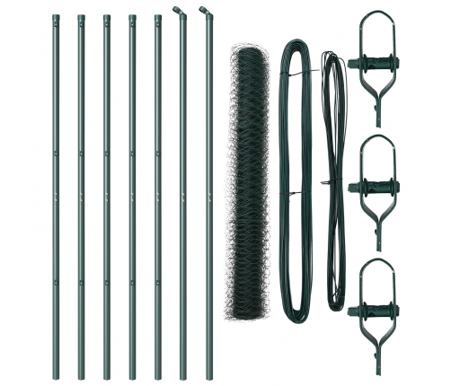 Vidaxl Sešstūra Žogs Zaļš 1X10 M Tērauds,  Žoga Stabi 7 Gabali Zaļš Ø32 Mm 150 Cm Cinkots Tērauds Vidaxl