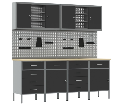 10 Daļu Darba Skapja Un Naglu Dēļa Komplekts, Melns Mdf Un Metāls Vidaxl