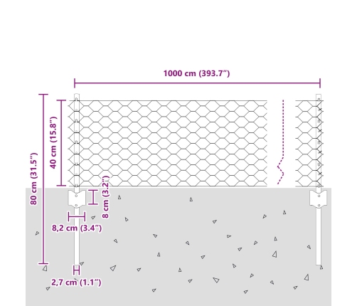 Vidaxl Žogu Stabi 5 Gab. U-Kanāls 40 Cm Galvanizēts Tērauds,  Sešstūra Žogs 0.4 X 10 M Galvanizēts Tērauds Vidaxl