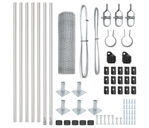 Vidaxl Heksagonālais Žogs 0.6X10 M Galvanizēts Tērauds,  Žogu Stabi Ar Pamatplāksnēm 7 Gabali Ø32Mm 70Cm Galvanizēts Tērauds Vidaxl