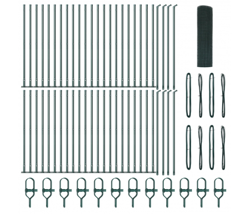 Vidaxl Savilktā Stieņu Žogs Ar 13 Flangām Zaļš 1X100 M Tērauds