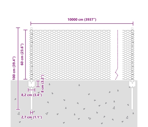 Vidaxl Žogu Stabi 11 Gab. U-Kanāla 60 Cm Galvanizētā Tēraudā,  Sešstūru Žogs 0.6X100 M Galvanizētā Tēraudā Vidaxl