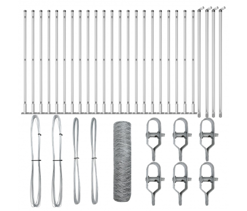 Vidaxl Heksagonālais Žogs 0.5X50 M Galvanizēts Tērauds,  Žoga Stabi Ar Pamatplāksnēm 13 Gab. Ø32Mm 70Cm Galvanizēts Tērauds Vidaxl