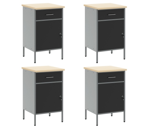 10 Daļīgu Darba Skapju Un Stiprinājumu Komplekts Melnais Mdf Un Metals Vidaxl