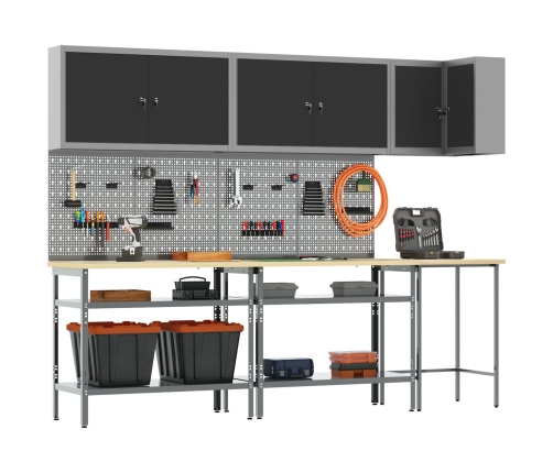 10 Gab. Rīku Glabāšanas Galda Komplekts Melnā Inženierijas Koka Un Metāla Vidaxl