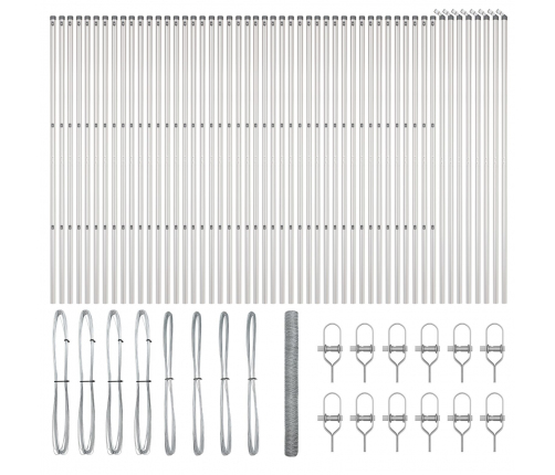 Vidaxl Sešstūra Žogs 1.6X100 M Cinkots Tērauds,  Žogu Stabi 13 Gab. Ø32 Mm 210 Cm Cinkots Tērauds Vidaxl