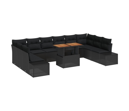 11 Daļu Dārza Dīvāns Ar Spilventiņiem Melnā Poli Rotangpalma Vidaxl