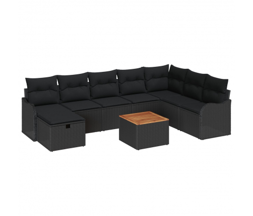 Vidaxl 9 Gabalu Dārza Dīvānu Komplekts Ar Spilveniem, Melna Polietilēna Rotangpalma,  2-Vietīgs Dārza Dīvāns Ar Spilveniem, Melna Polietilēna Rotangpalma Vidaxl