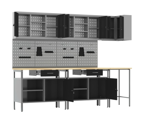 10 Daļu Rīku Glabāšanas Galda Komplekts Melnā Inženierijas Kokā Un Metalā Vidaxl