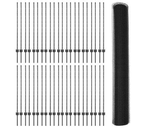 Vidaxl Žogu Stabi 22 Gab U-Kanāls Pelēks 120 Cm Tērauds,  Sešu Stūru Žogs Pelēks 1.2X100 M Tērauds Vidaxl