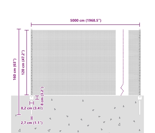 Savilkto Stieņu Žogs Ar 44 U Postiem Pelēks 1.2X50 M Tērauds Vidaxl