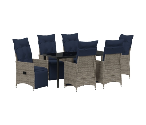 Vidaxl 7 Daļu Dārza Galds Ar Spilveniem Pelēkā Rotangā,  Dārza Galds Melns 160X80X73 Cm Ar Stikla Virsmu Vidaxl