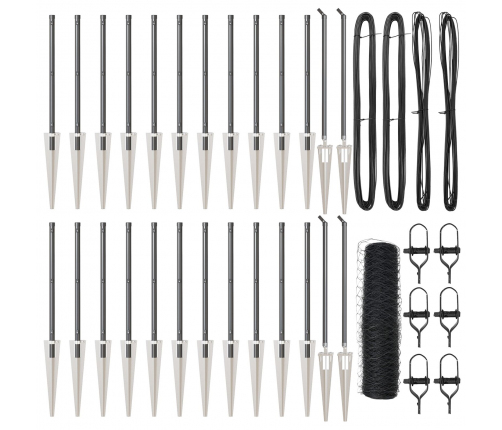 Vidaxl Sešstūra Žogs Pelēks 0.5X50 M Tērauds,  Žoga Stabi Ar Dzelzceļa Stiprinājumiem 13 Gab Ø32 Mm 80 Cm Cinkots Tērauds Vidaxl