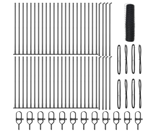 Vidaxl Sešstūra Žogs Pelēkā Krāsā 0.6X100 M Tērauda,  Žoga Stabi Ar Pamata Plāksnēm 13 Gab. Ø32Mm 70Cm Cinkotā Tērauda Vidaxl