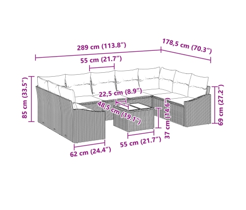 10 Daļu Dārza Dīvānu Komplekts Ar Spilveniem Brūnā Poli Rotangpalmas Vidaxl