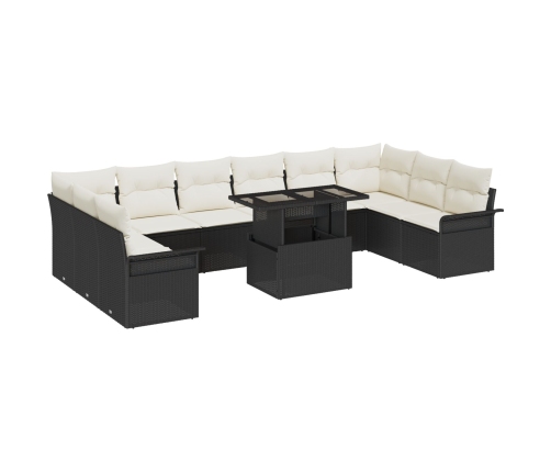 11 Daļu Dārza Dīvānu Komplekts Ar Spilveniem Melnā Polietilēna Rotangpalma Vidaxl