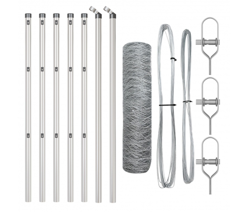 Vidaxl Heksažogs 0.5X10 M Galvanizētā Tēraudā,  Žoga Stabi 7 Gab. Ø32 Mm 100 Cm Galvanizētā Tēraudā Vidaxl