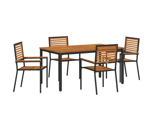 Vidaxl 5 Daļu Dārza Galds Melna Poli Ratsa Akācija, Vidaxl Saliekami Dārza Krēsli Ar Spilveniem 2 Gab. Melna Poli Ratsa,  Dārza Galds 150X90X75 Cm Cieta Akācijas Koks Un Metāls Vidaxl