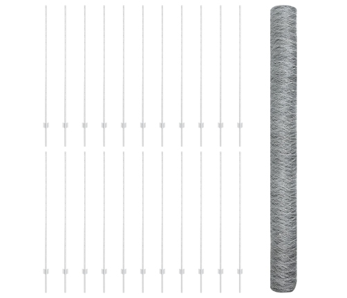 Vidaxl Žoga Stabi 22 Gab U-Kanāls 160 Cm Cinkots Tērauds,  Sešstūra Žogs 1.6X50 M Cinkots Tērauds Vidaxl