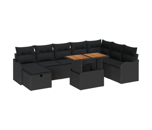 Vidaxl 9 Gabalu Dārza Dīvānu Komplekts Ar Spilveniem Melns Poli Rotangpalma,  2-Vietīgs Dārza Dīvāns Ar Spilveniem Melns Poli Rotangpalma Vidaxl