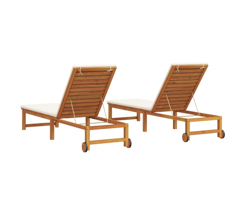 Vidaxl Sauļošanās Atpūtnieki 2 Gab. Ar Spilveniem Cietais Akāciju Koks,  Sauļošanās Atpūtnieks Ar Krēmkrāsas Spilveniem Cietais Akāciju Koks Vidaxl