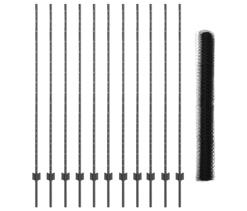 Vidaxl Žogu Stabi 22 Gab. U-Kanāls Pelēks 160 Cm Tērauds,  Sešstūra Žogs Pelēks 1.6X25 M Tērauds Vidaxl