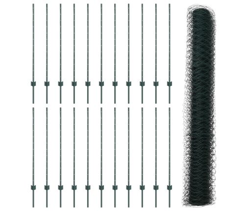 Vidaxl Žogu Stabi 11 Gab. U-Kanāls Zaļš 120 Cm Tērauds,  Sešstūra Žogs Zaļš 1.2X50 M Tērauds Vidaxl