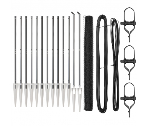 Vidaxl Sešstūra Žogs Pelēks 1.6X25 M Tērauds,  Žoga Stabi Ar Piestiprināšanu 13 Gab Ø32 Mm 180 Cm Cinkots Tērauds Vidaxl