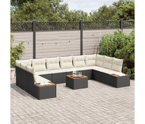 11 Gabalu Dārza Dīvānu Komplekts Ar Spilveniem Melnā Polietilēna Rotangpalmas Vidaxl