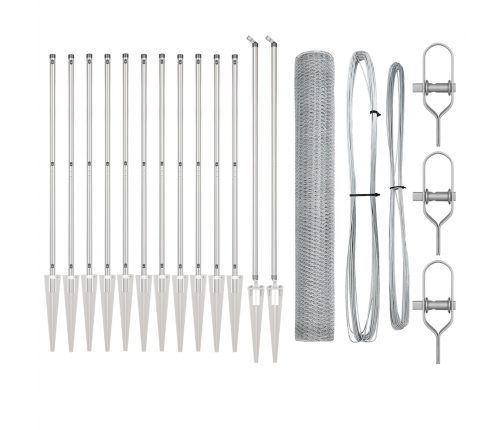 Vidaxl Sešstūra Žogs 1.4X25 M Galvanizēts Tērauds,  Žogu Stabi Ar Enkuru 13 Gab. Ø32 Mm 160 Cm Galvanizēts Tērauds Vidaxl