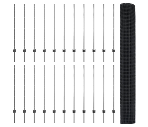Savilkto Stieņu Žogs Ar 44 U Postiem Pelēks 1.2X50 M Tērauds Vidaxl