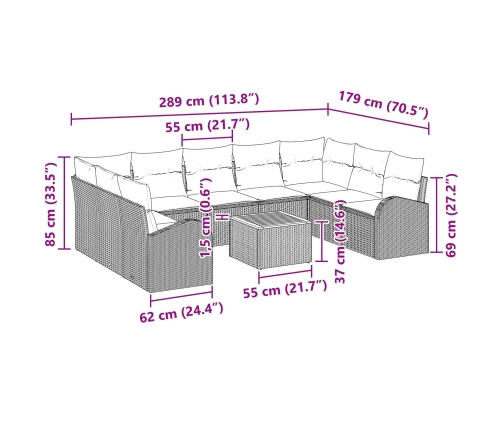 10 Gabalu Dārza Dīvānu Komplekts Ar Spilveniem Bēšs Poliratanā Akācija Vidaxl