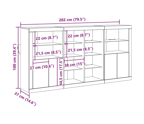 Vidaxl Sekretārs Ar Led Gaismām Vecs Koks 202X37X100 Cm Inženieru Koks, Vidaxl Sekretārs Ar Led Gaismām Vecs Koks 60.5X37X100 Cm,  Sekretārs Ar Led Gaismām Vecs Koks 41X37X100 Cm Vidaxl