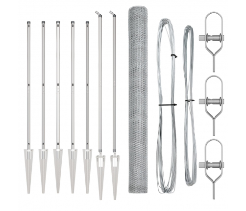 Vidaxl Sešstūra Žogs 1.6X10 M Galvanizēta Tērauda,  Žogu Stabi Ar Spici 7 Gab. Ø32 Mm 180 Cm Galvanizēta Tērauda Vidaxl