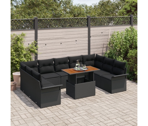 10 Daļu Dārza Galdiņš Ar Spilveniem Melnā Poliratanā Akāciju Vidaxl