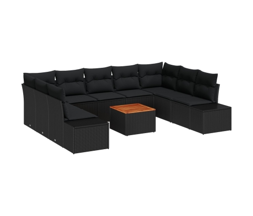 10 Elementu Dārza Dīvānu Komplekts Ar Spilveniem Melnā Poli Rotangpalmas Un Akācijas. Vidaxl