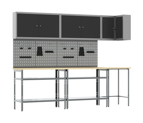 10 Gab. Rīku Glabāšanas Galda Komplekts Melnā Inženierijas Koka Un Metāla Vidaxl