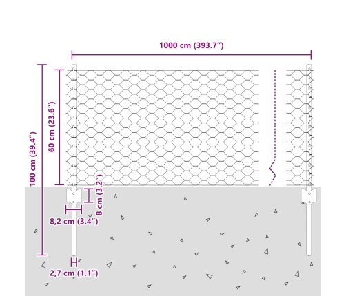 Vidaxl Žogu Stabi 5 Gab. U-Veida 60 Cm Galvanizēts Tērauds,  Heksagonu Žogs 0.6X10 M Galvanizēts Tērauds Vidaxl