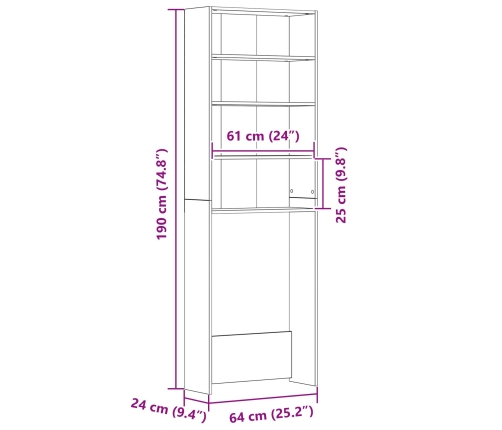 Veļas Mašīnas Skapītis Melns Ozols 64X24X190 Cm Inženierijas Koks Vidaxl