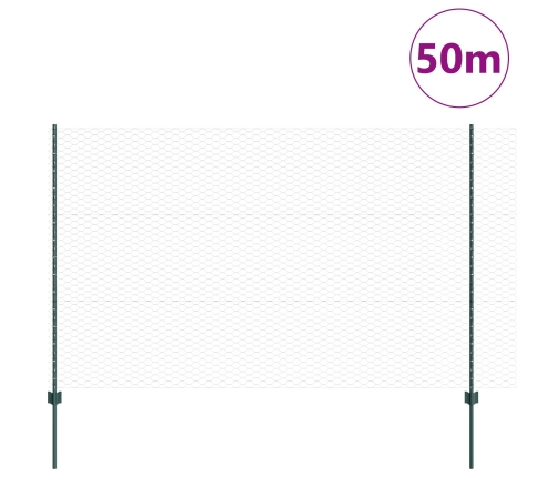 Vidaxl Žogu Stabi 11 Gab. U-Kanāls Zaļš 150 Cm Tērauds,  Sešstūra Žogs Zaļš 1.5 X 50 M Tērauds Vidaxl