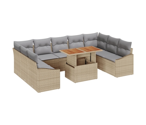 10 Daļu Dārza Ēdamgalds Ar Spilveniem Bēša Poliraksta Akācija Vidaxl