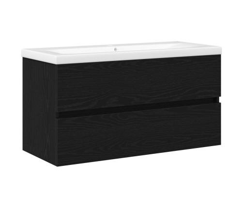 Vidaxl Izlietnes Skapītis Ar Iebūvētu Izlietni No Melnā Ozola Inženierijas Koka, Vidaxl Izlietnes Skapītis Melnā Ozola 90X38,5X45 Cm No Inženierijas Koka