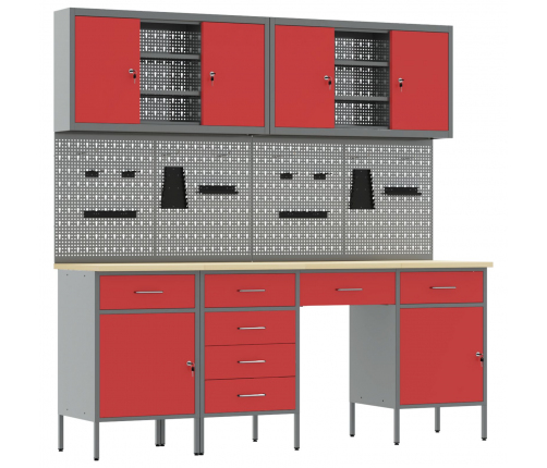 10 Gabalu Darba Galda Komplekts Sarkanā Tēraudā Vidaxl