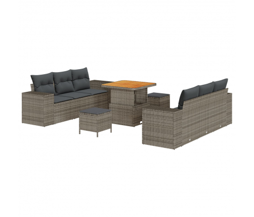 Vidaxl 9 Gabalu Dārza Dīvānu Komplekts Ar Spilveniem Pelēks Poliratanas Akāciju,  3 Gabalu Dārza Ēdamgalds Ar Spilveniem Pelēks Poliratanas Akāciju Vidaxl